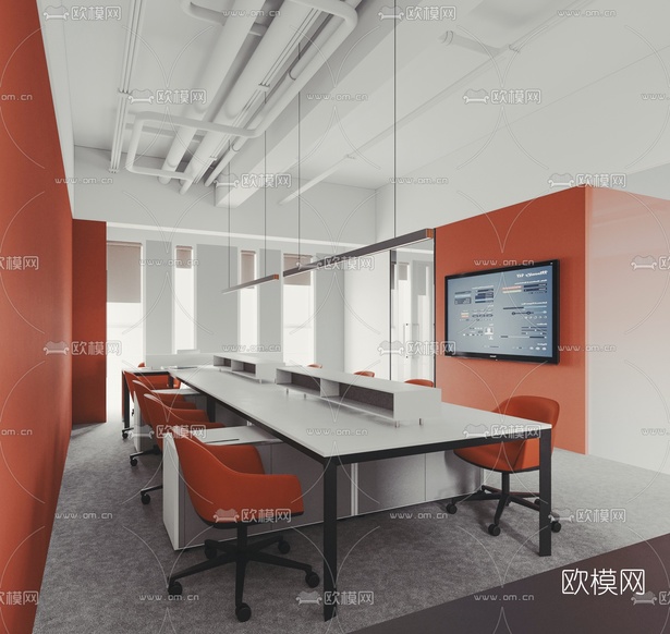 现代办公室办公区3d模型下载(渲染图2)