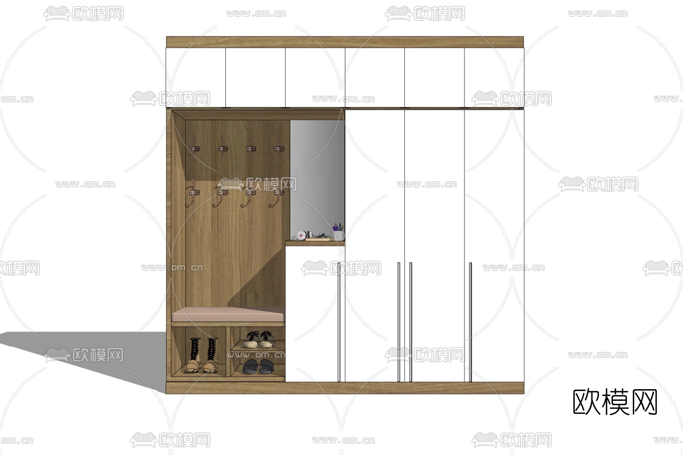 现代玄关实木多功能鞋柜免费su模型下载