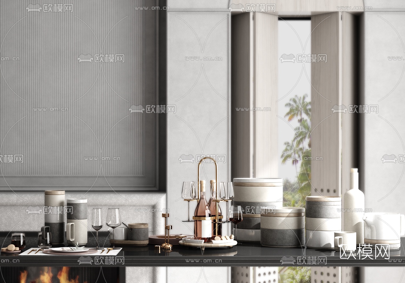 现代餐具茶杯酒杯3d模型下载