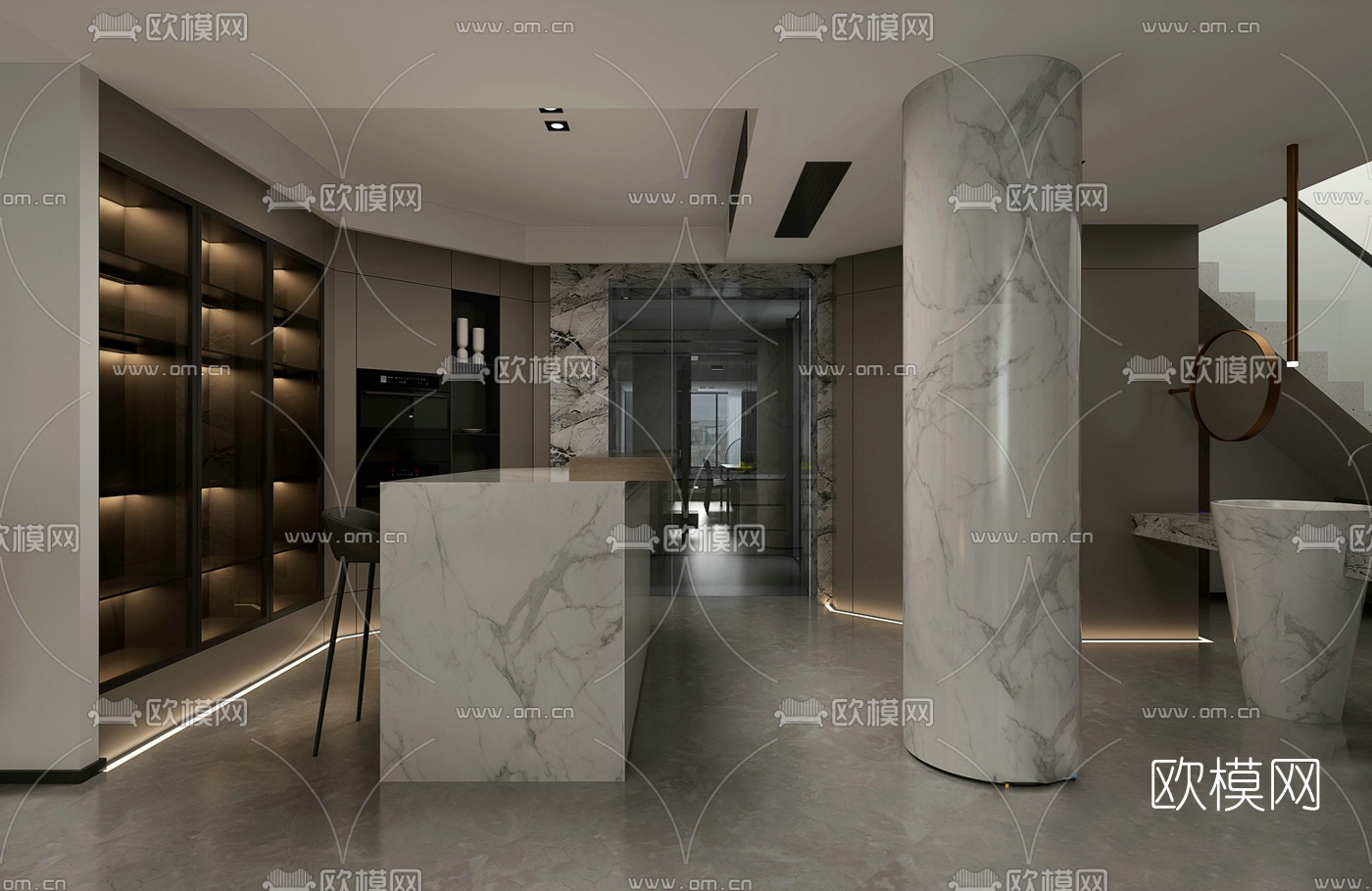 现代极简客厅餐厅免费3d模型