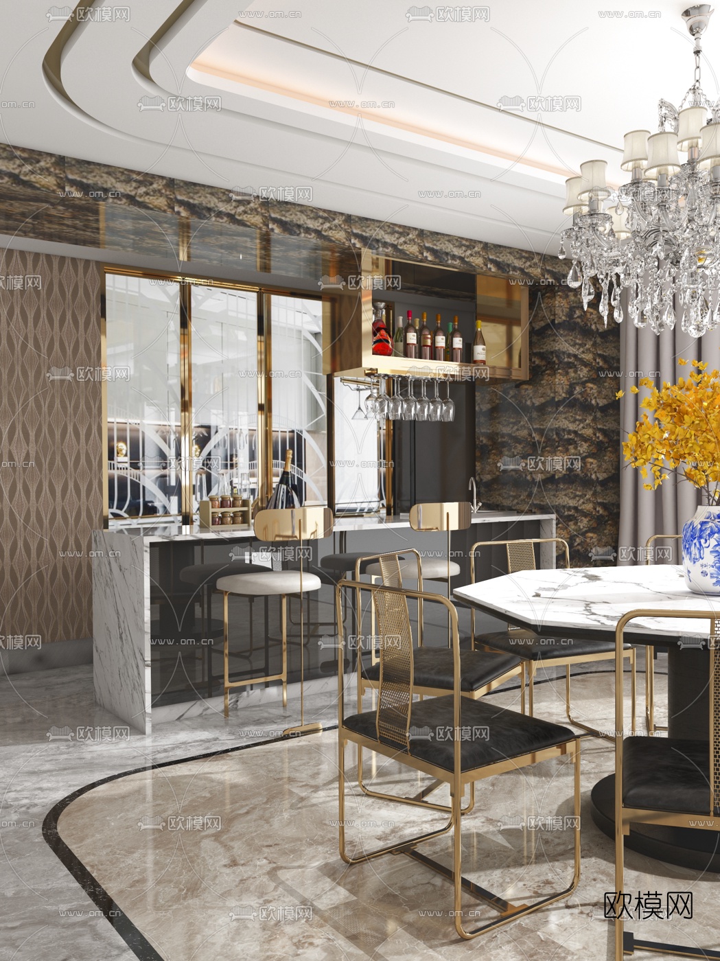 邱德光设计 后现代轻奢餐厅3d模型下载