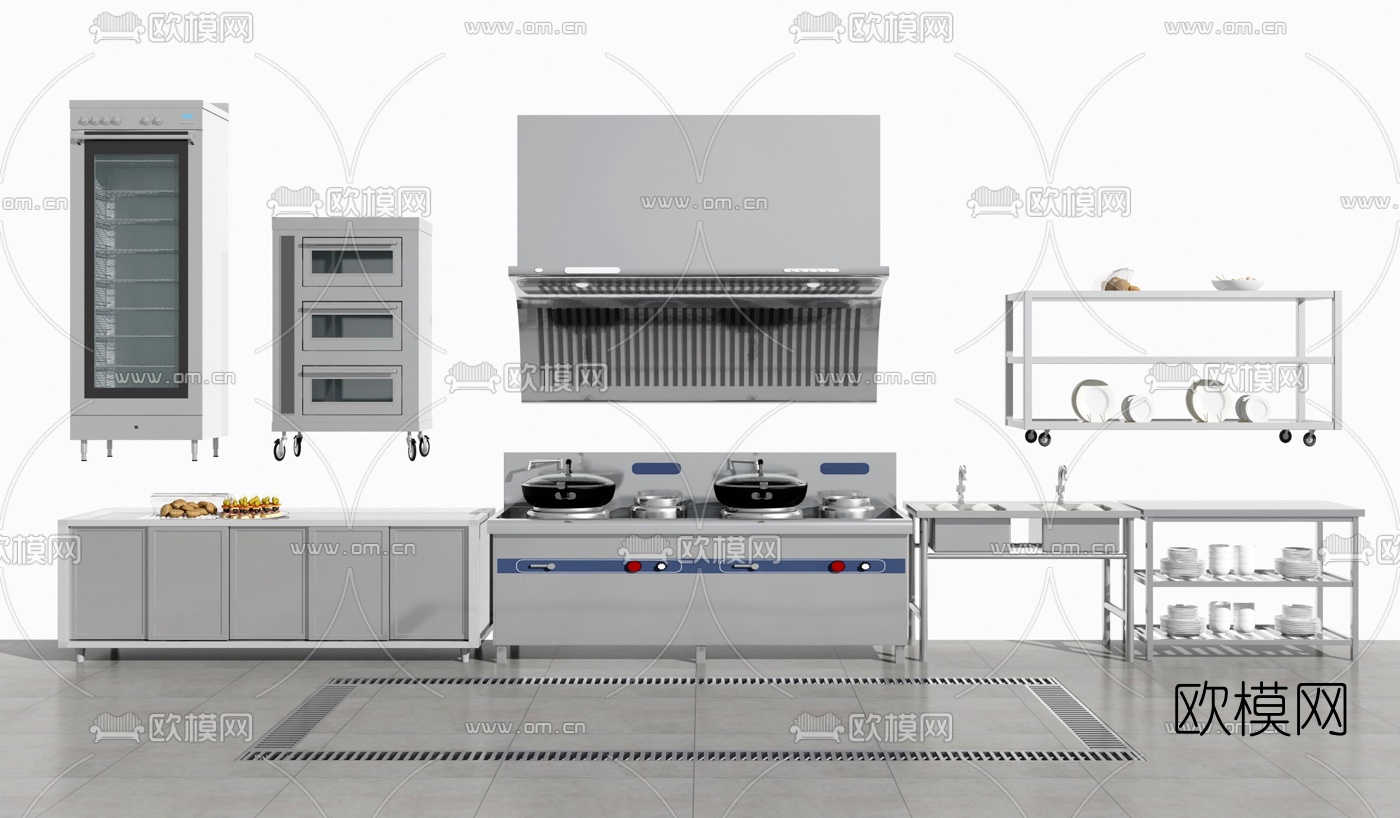 现代中央厨房集成灶3d模型