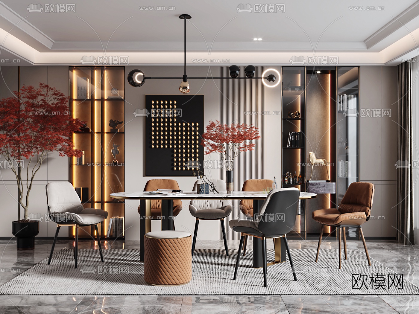 现代轻奢餐厅3d模型