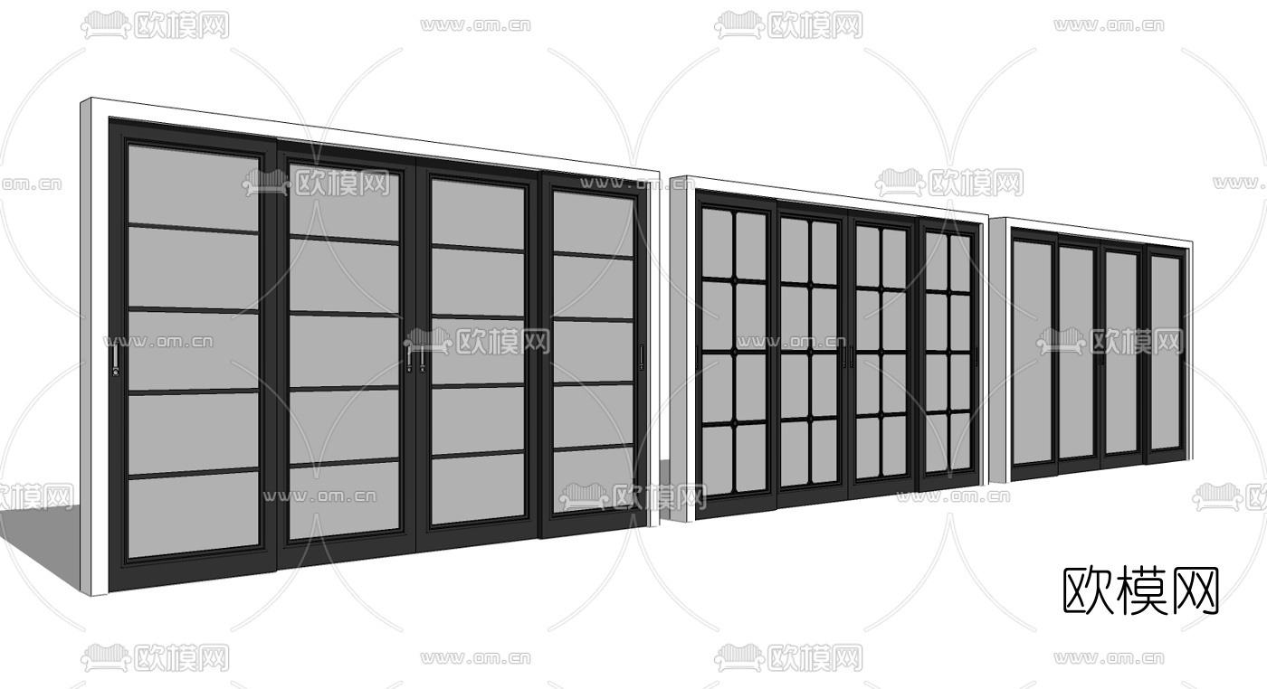 现代玻璃门推拉门su模型下载（渲染图3）