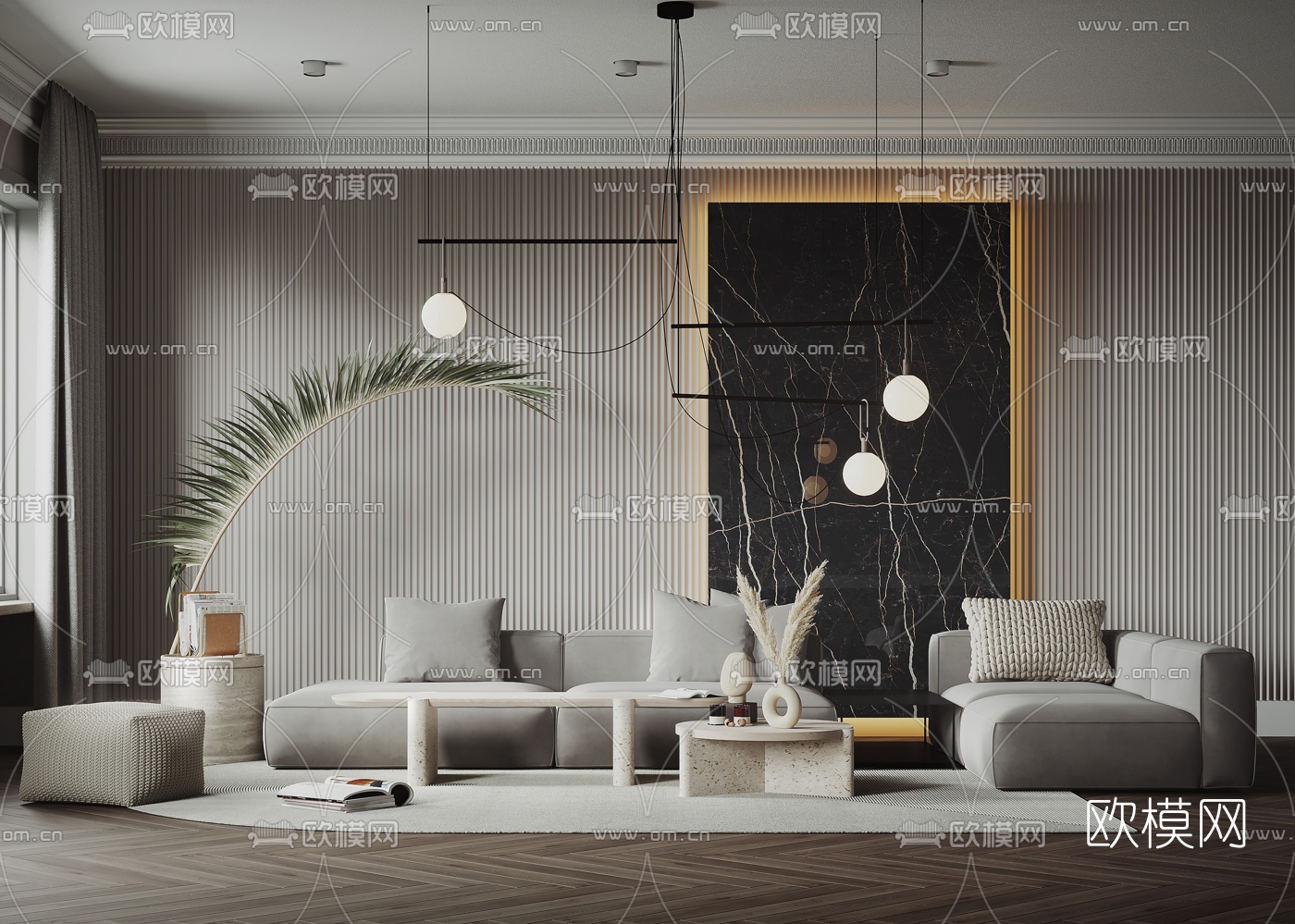 北欧布艺沙发组合3d模型下载_ID10142588_3dmax免费模型-欧模网