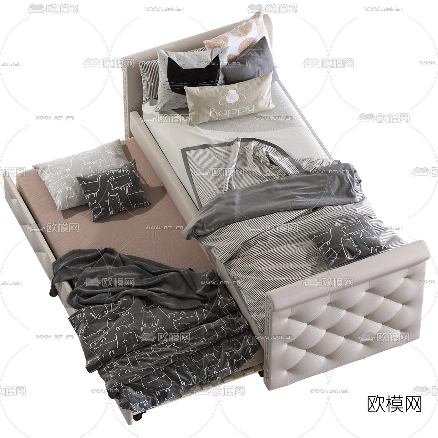 现代抽拉式折叠单人床3d模型下载（渲染图1）