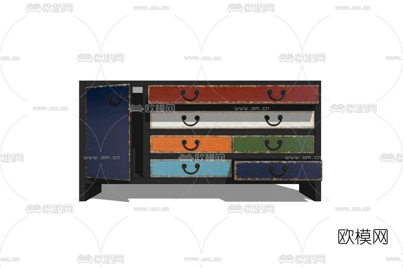 现代实木边柜免费su模型下载