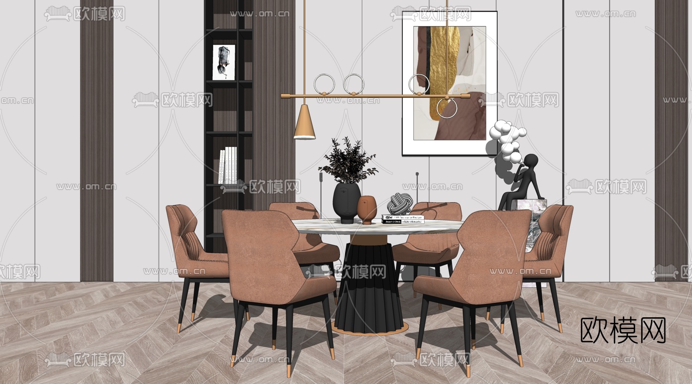 现代轻奢餐桌椅su模型下载（渲染图2）