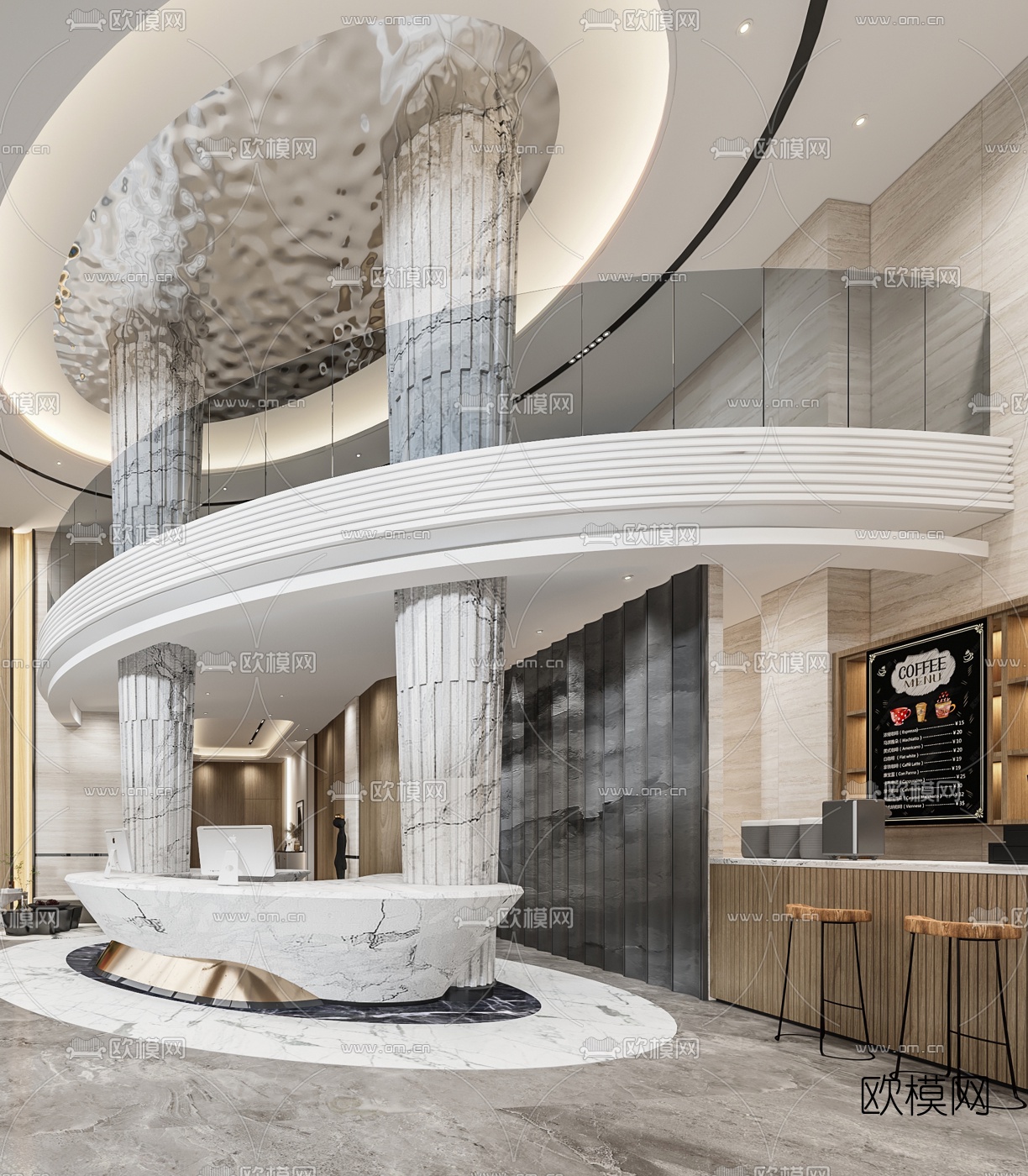 现代轻奢酒店大堂前台3d模型