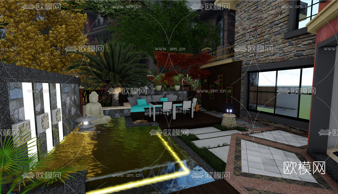 现代庭院景观su模型下载（渲染图4）