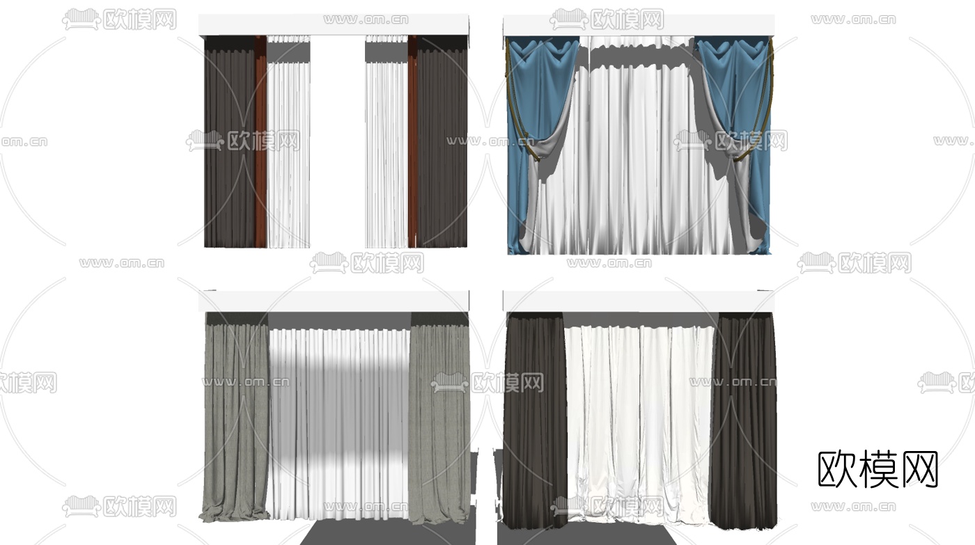 现代布艺窗帘su模型下载