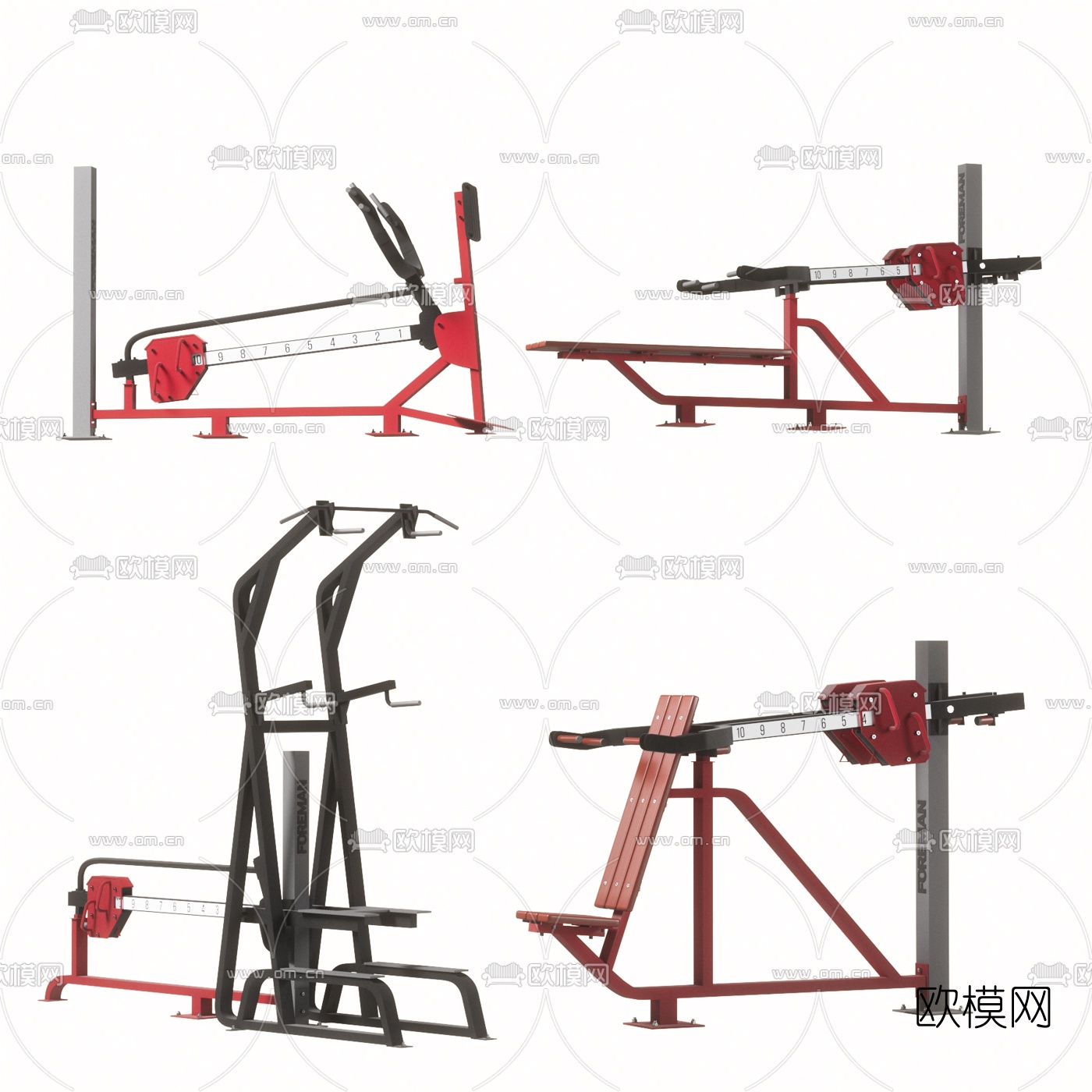 现代户外健身器材3d模型下载（渲染图1）