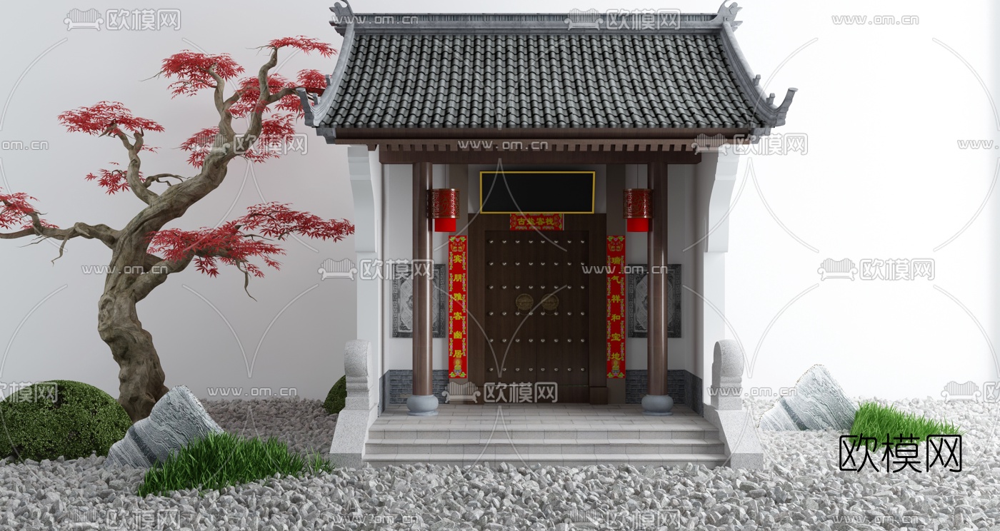新中式古建院门门头3d模型