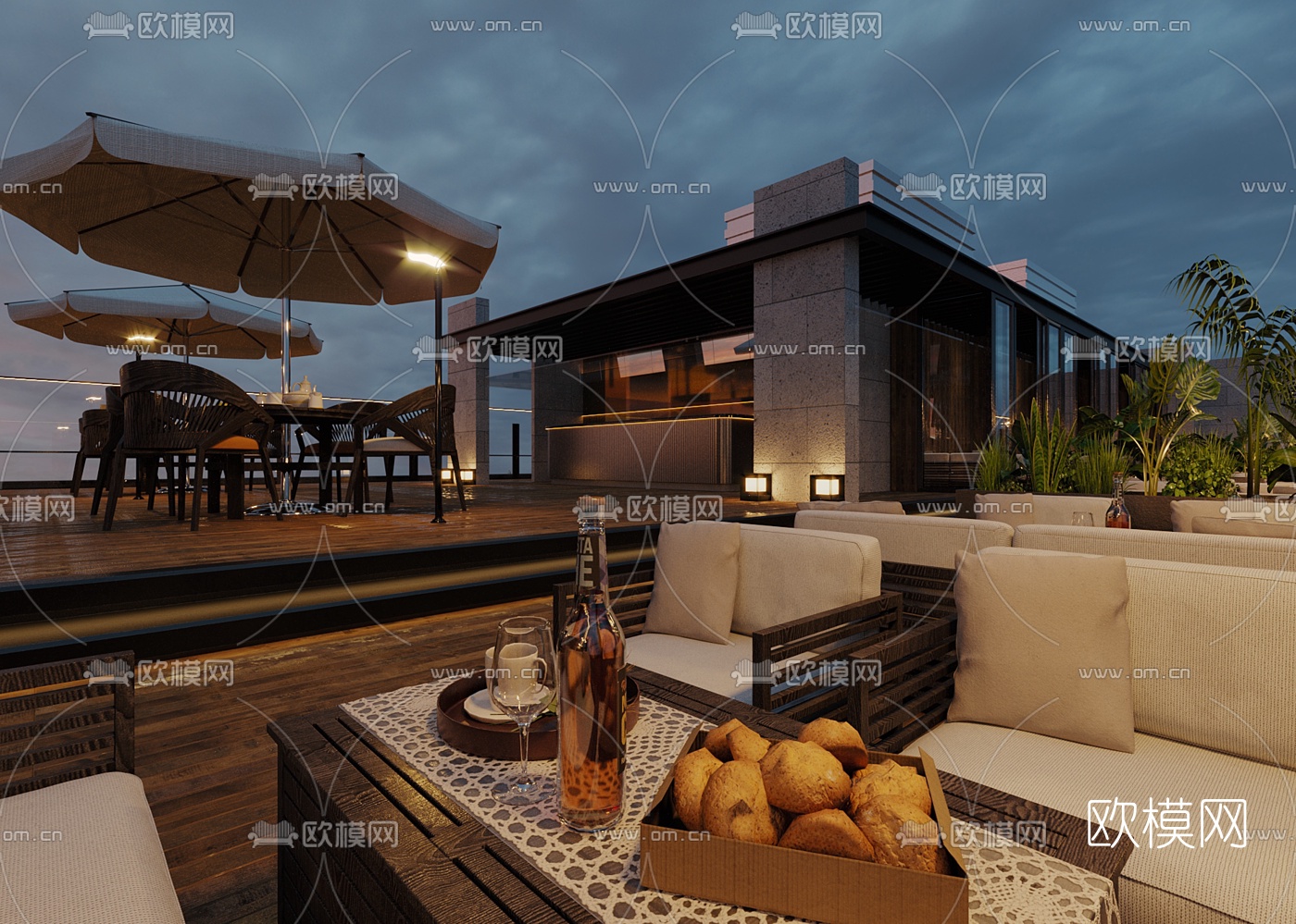 现代露天音乐餐吧3d模型
