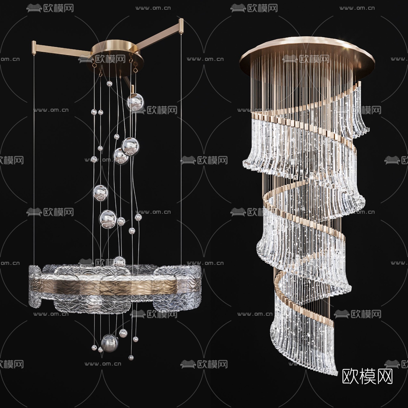 现代轻奢水晶吊灯3d模型下载（渲染图1）