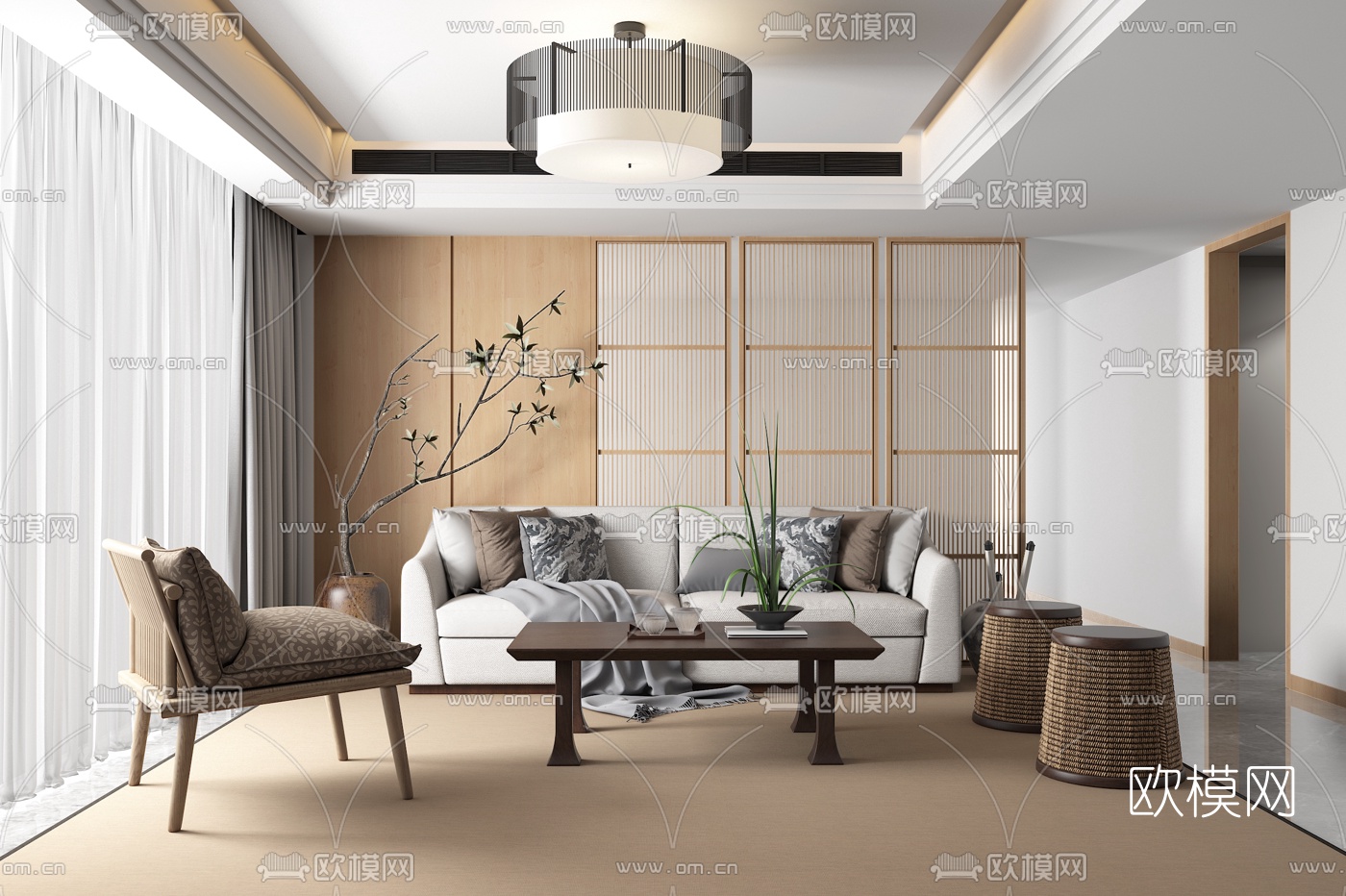 日式布艺组合沙发3d模型