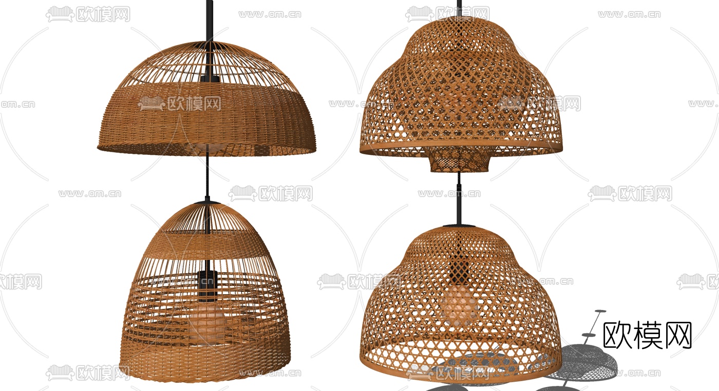 东南亚竹编吊灯su模型下载
