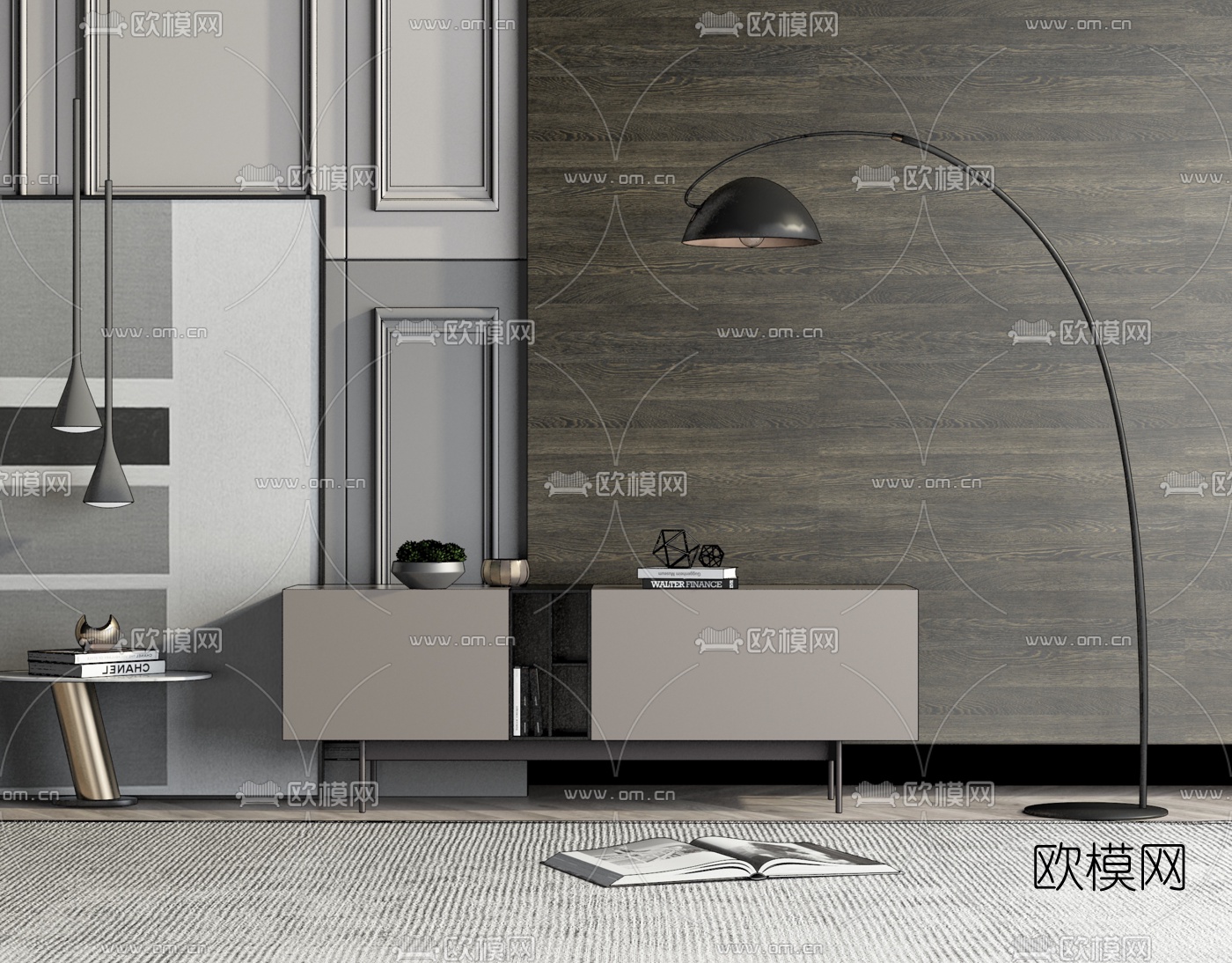 现代轻奢电视柜su模型下载