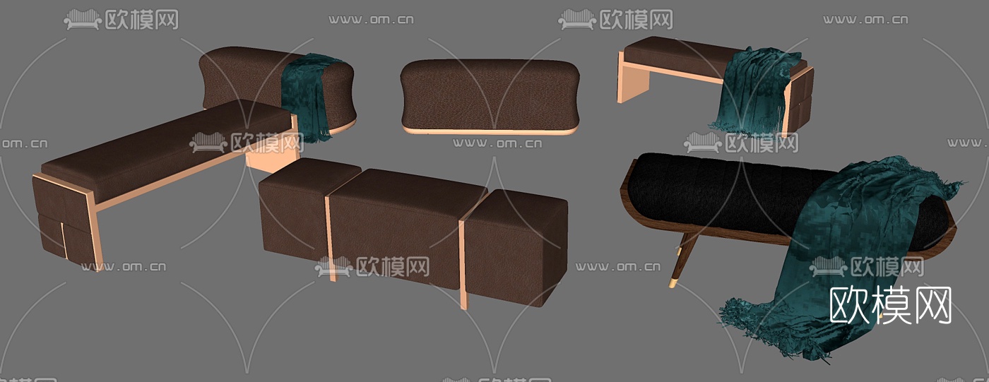 现代布艺床尾凳su模型下载（渲染图2）