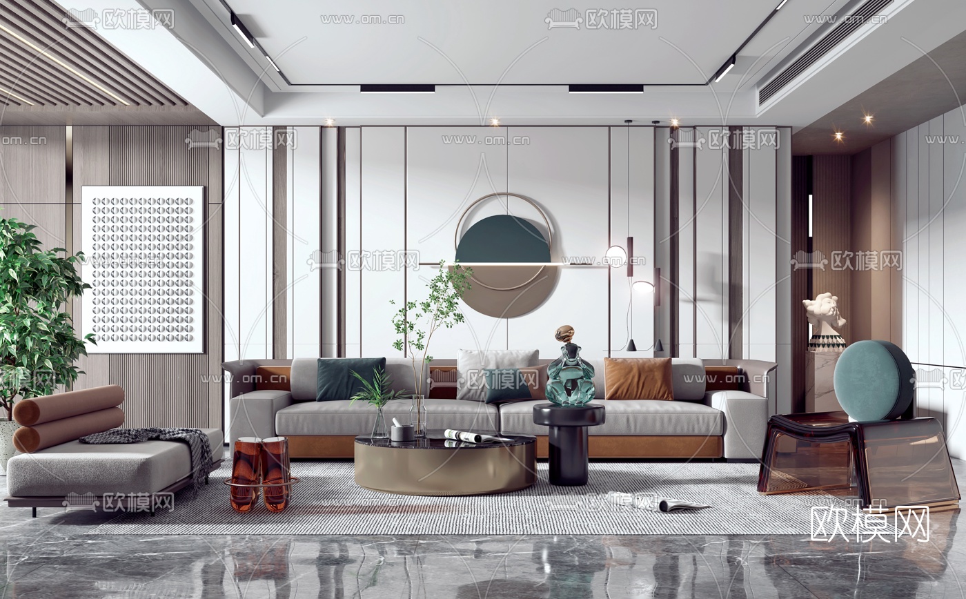 现代轻奢沙发组合3d模型下载（渲染图1）