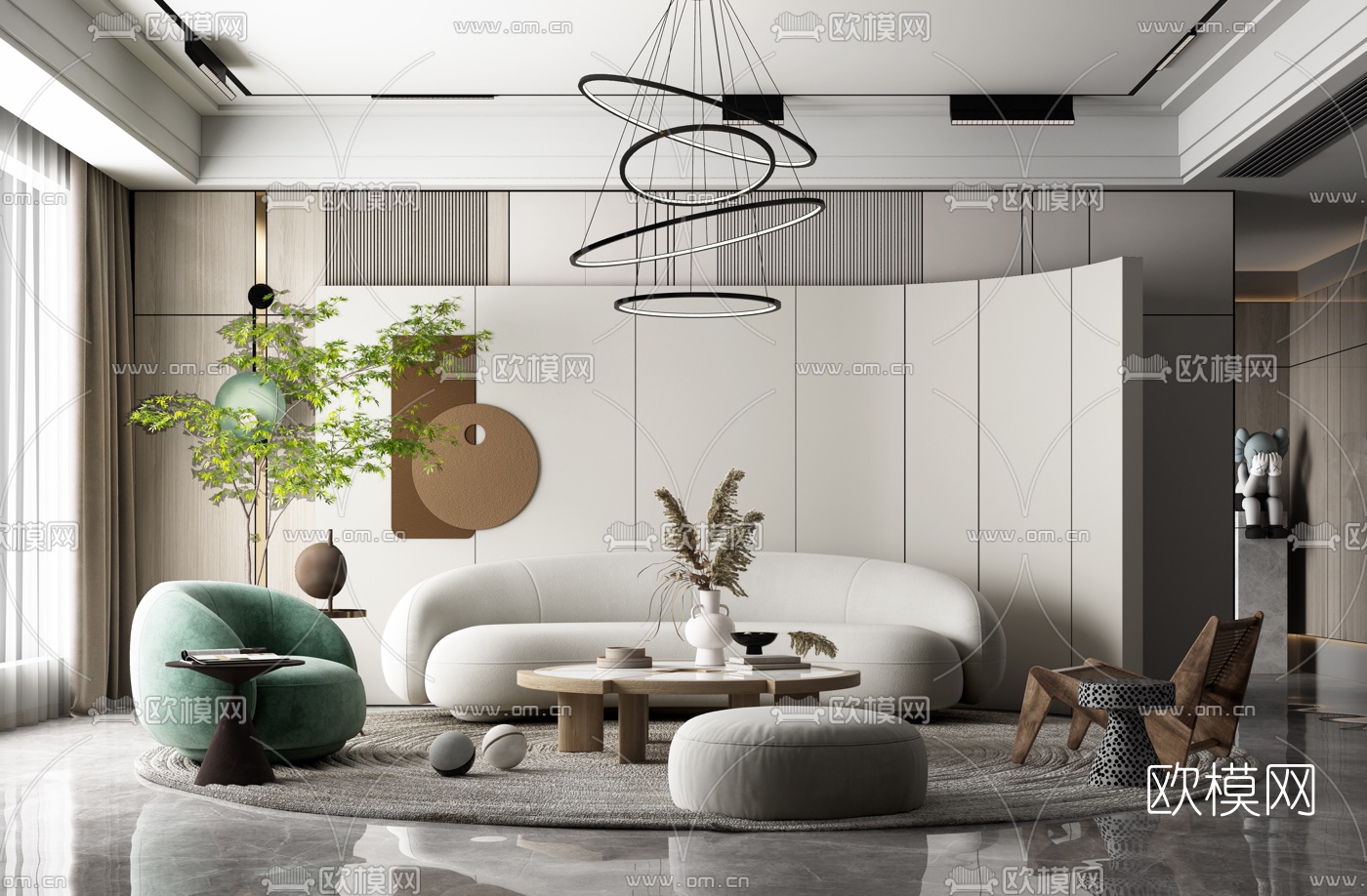 现代布艺弧形沙发组合3d模型下载