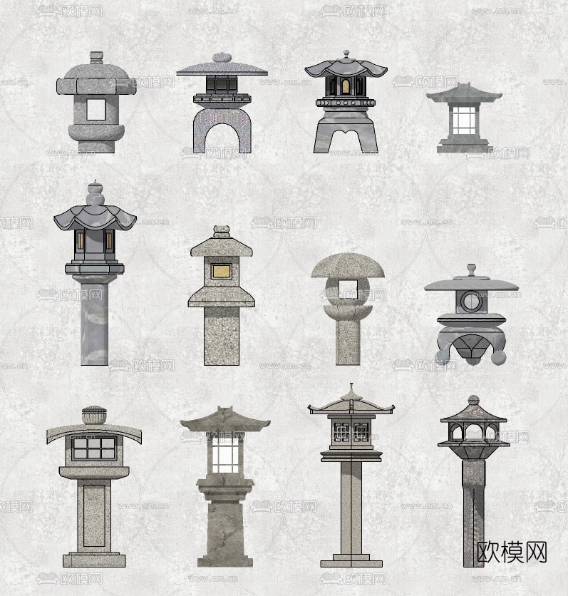 日式景观灯草坪灯su模型下载