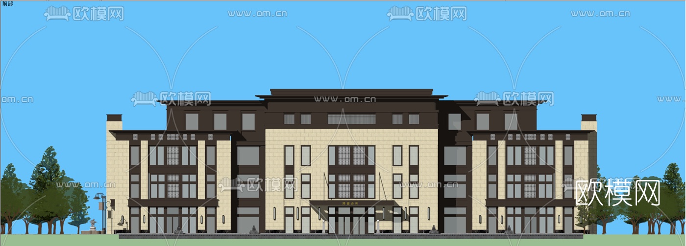 新古典酒店会所外观su模型下载（渲染图2）