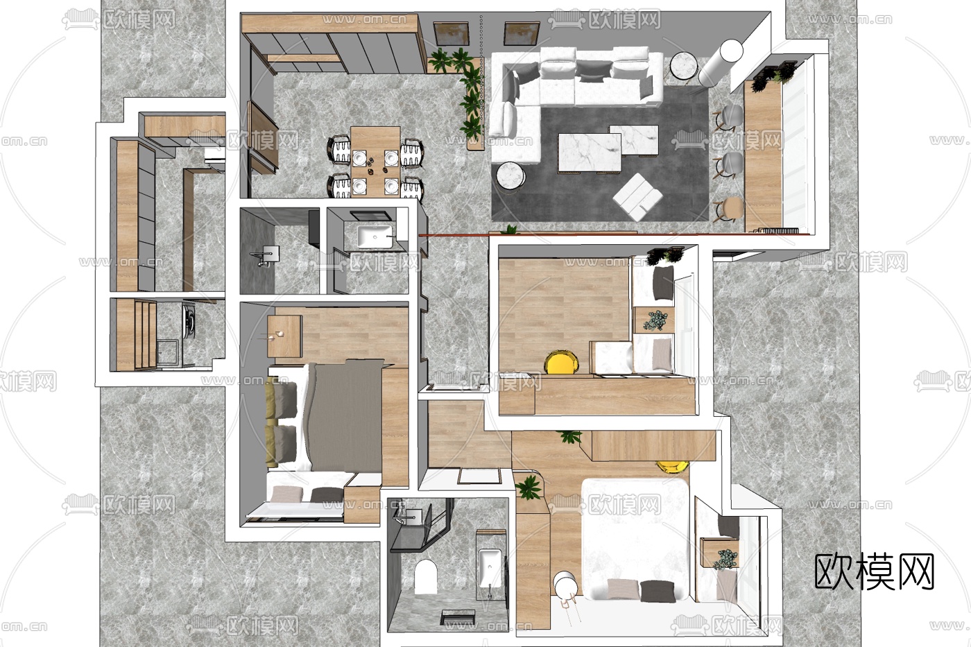 现代公寓整体家装免费su模型下载