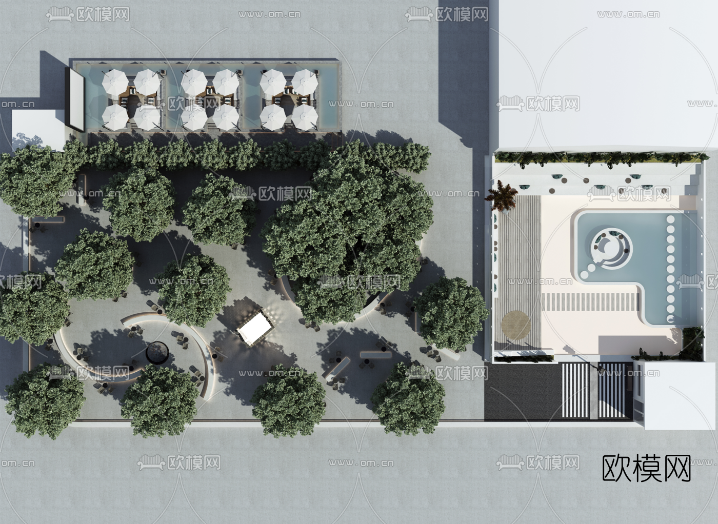 北欧庭院游泳池景观3d模型下载（渲染图4）