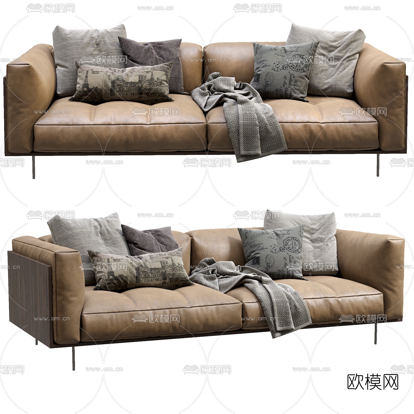 现代皮革双人沙发3d模型下载（渲染图1）