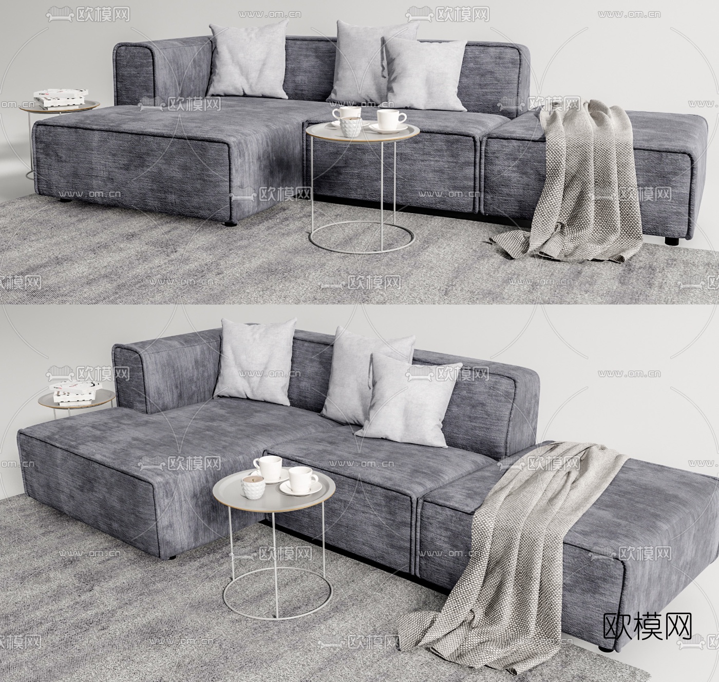 现代布艺转角沙发su模型下载（渲染图1）