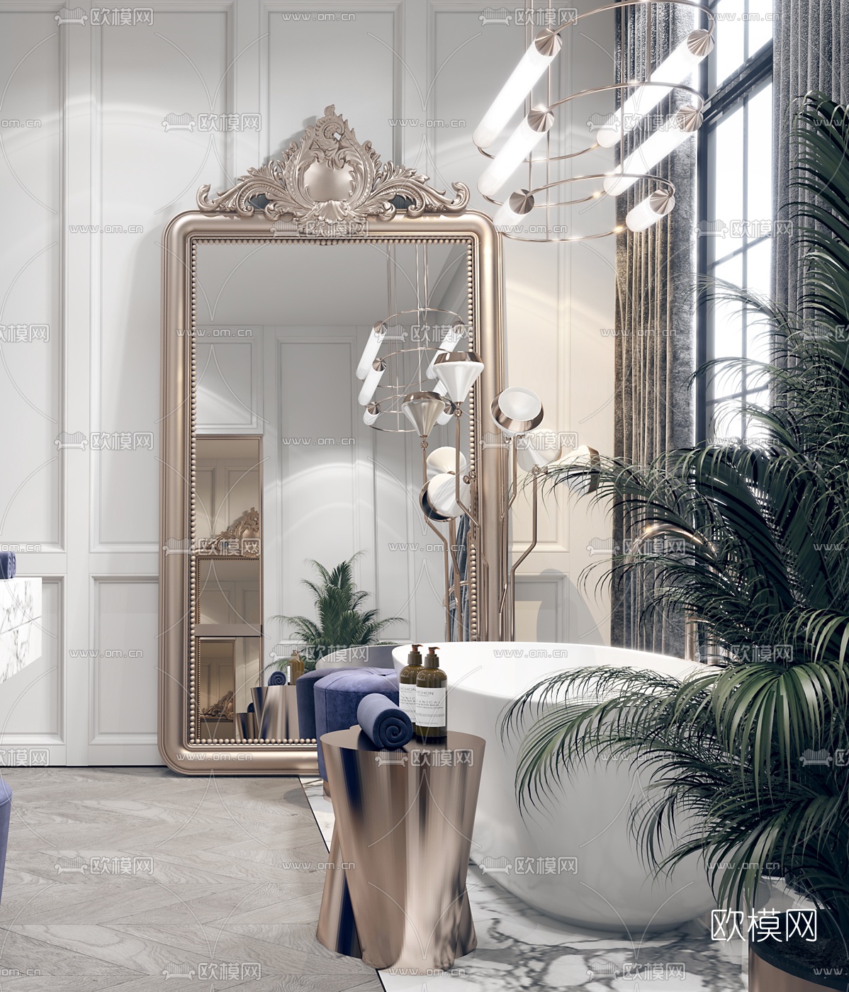 现代轻奢卫生间浴室3d模型下载（渲染图3）