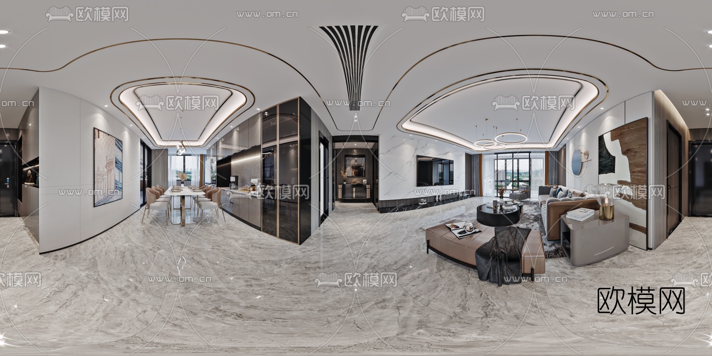 现代客餐厅cr全景3d模型