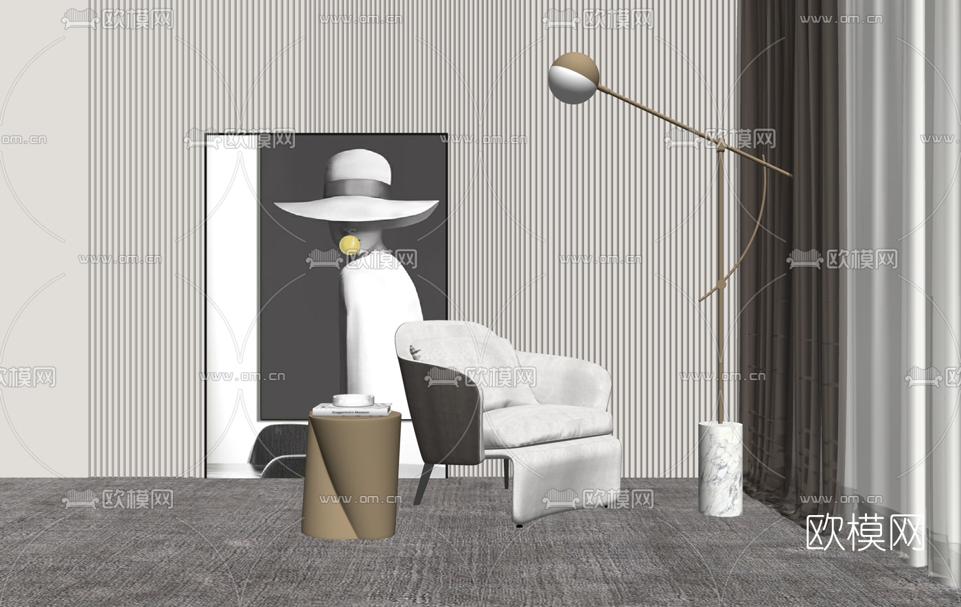 现代布艺休闲沙发su模型下载