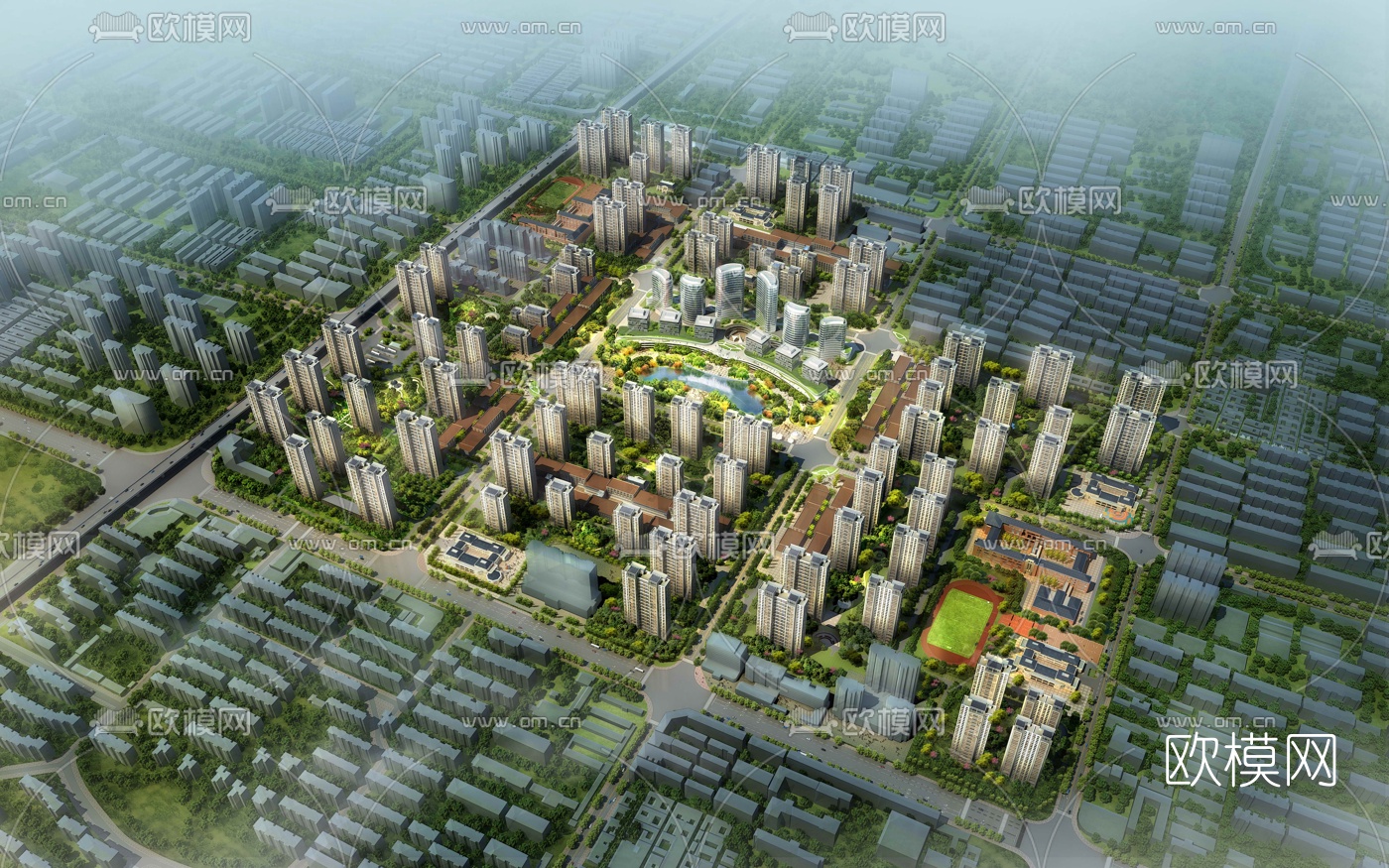 现代住宅小区鸟瞰3d模型下载