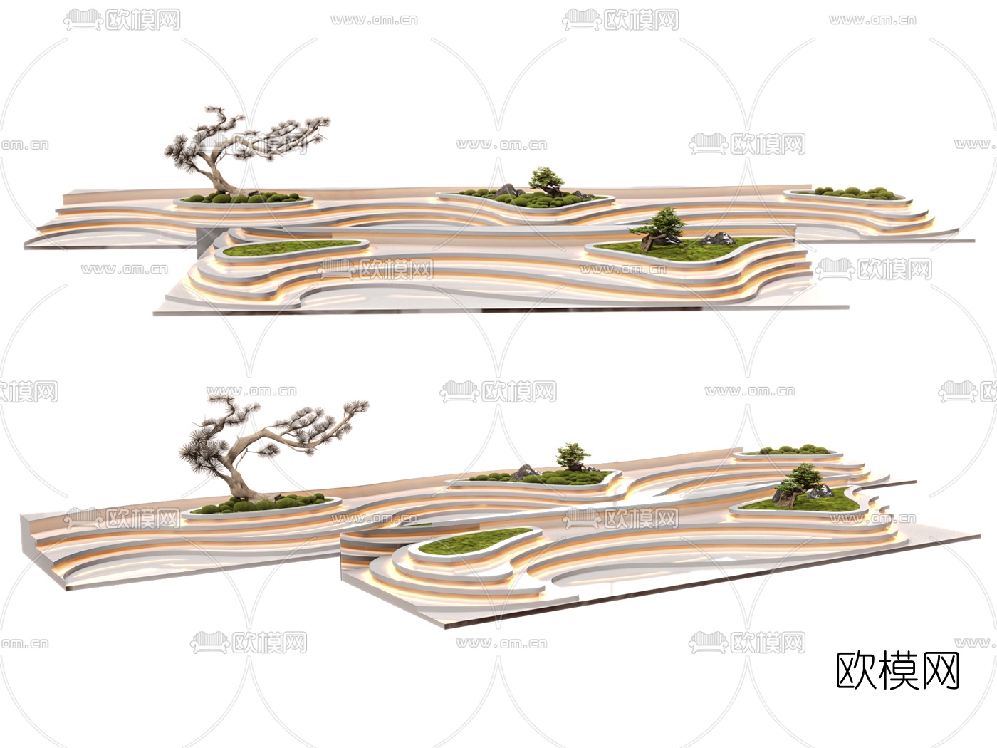 现代梯田景观小品su模型下载（渲染图1）