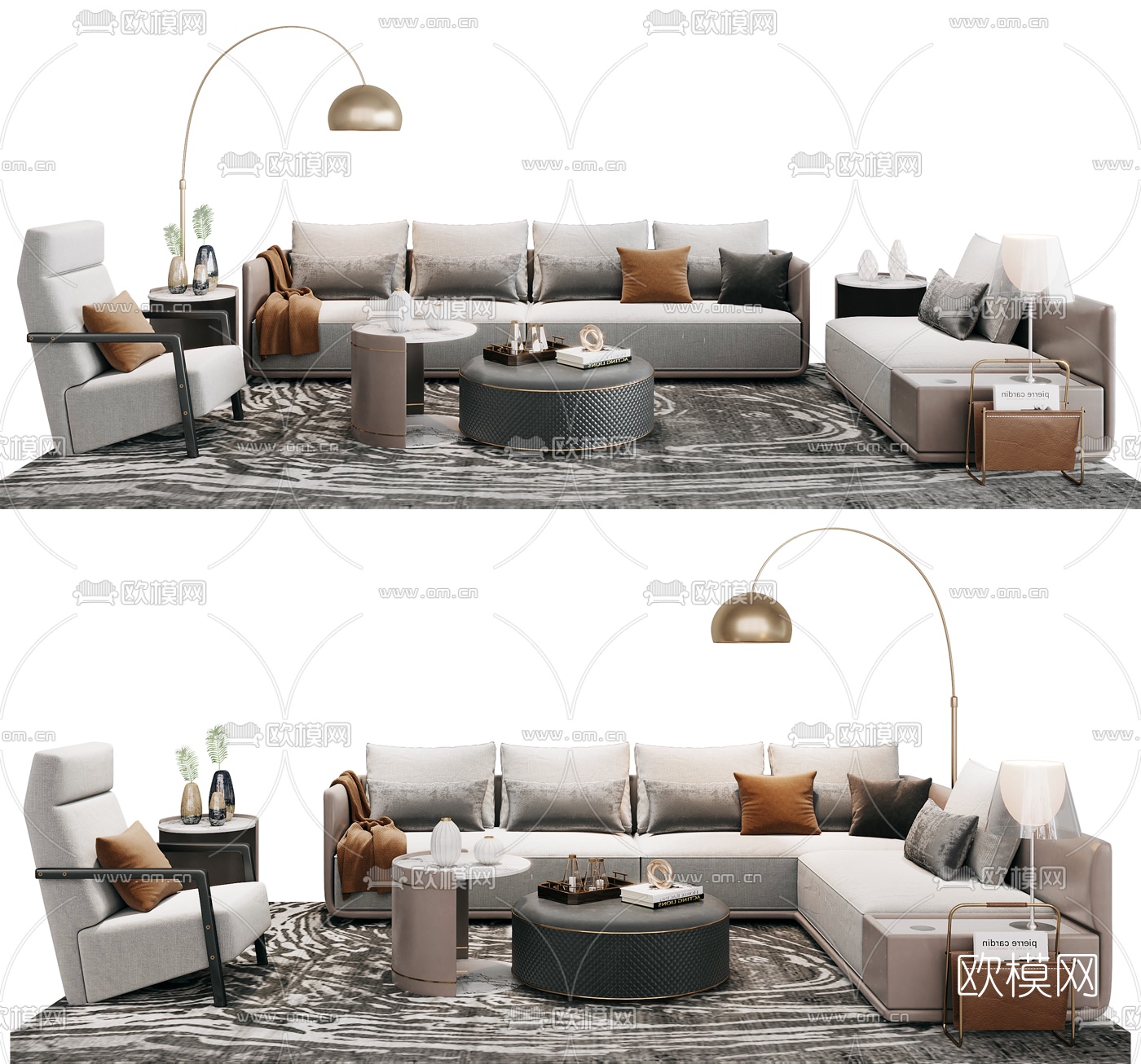 现代布艺转角沙发组合3d模型-免费3dmax模型库-欧模网