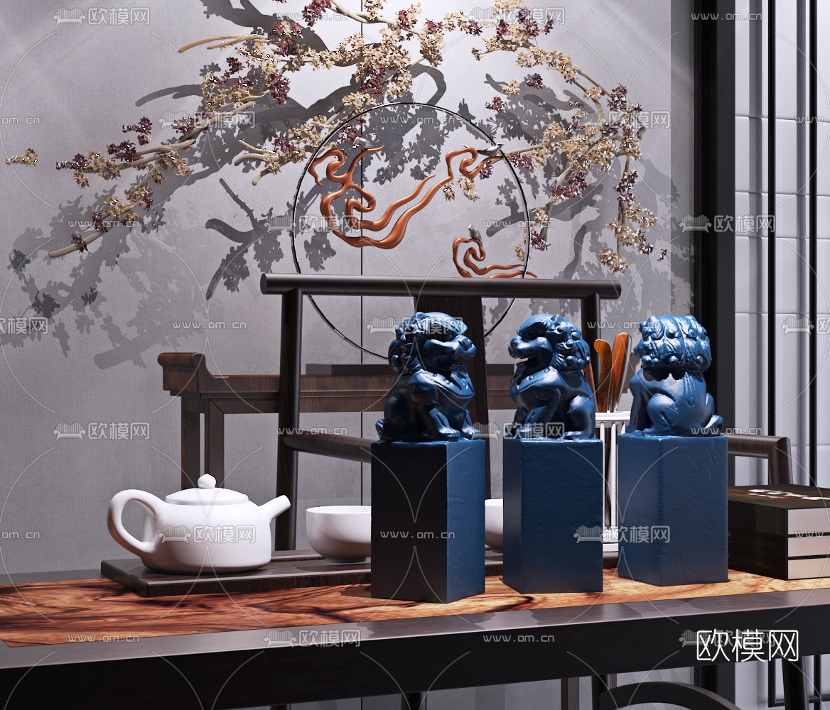 新中式狮子印章茶具摆件3d模型