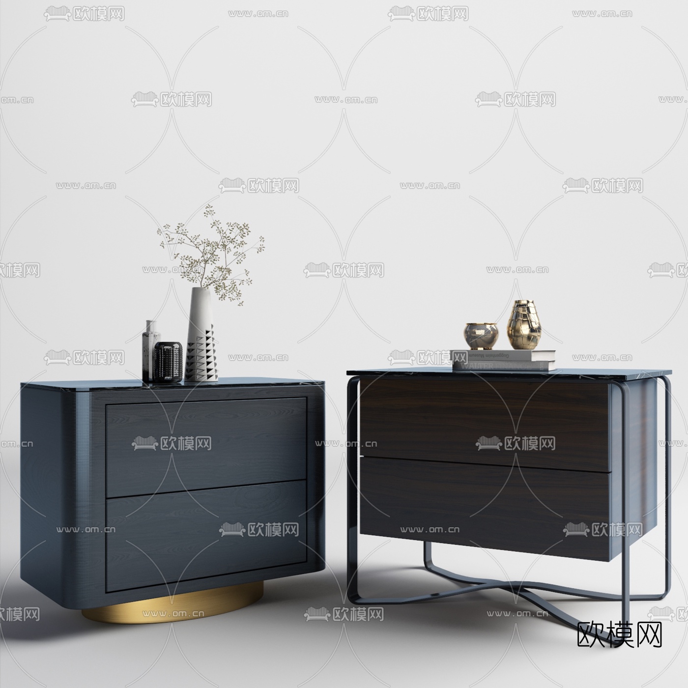 现代实木床头柜3d模型下载