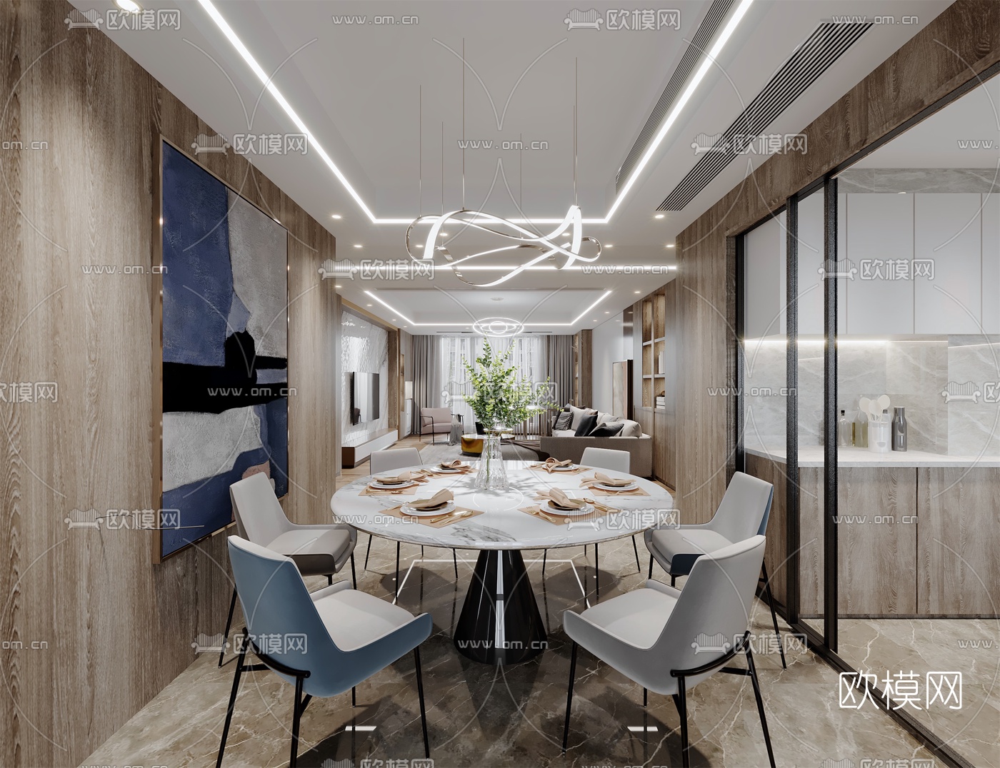 北欧客厅餐厅3d模型