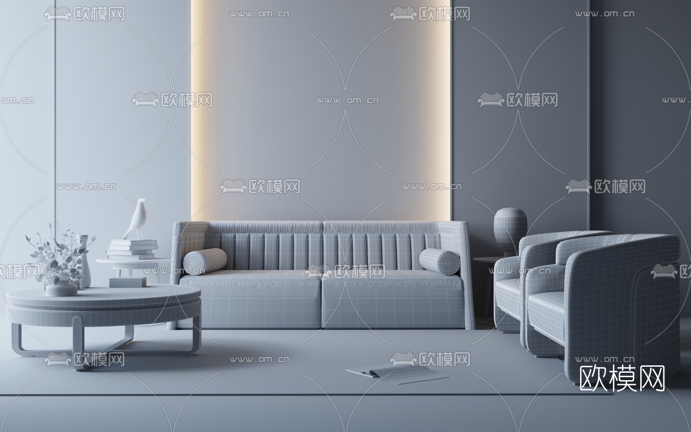 现代布艺沙发茶几组合3d模型