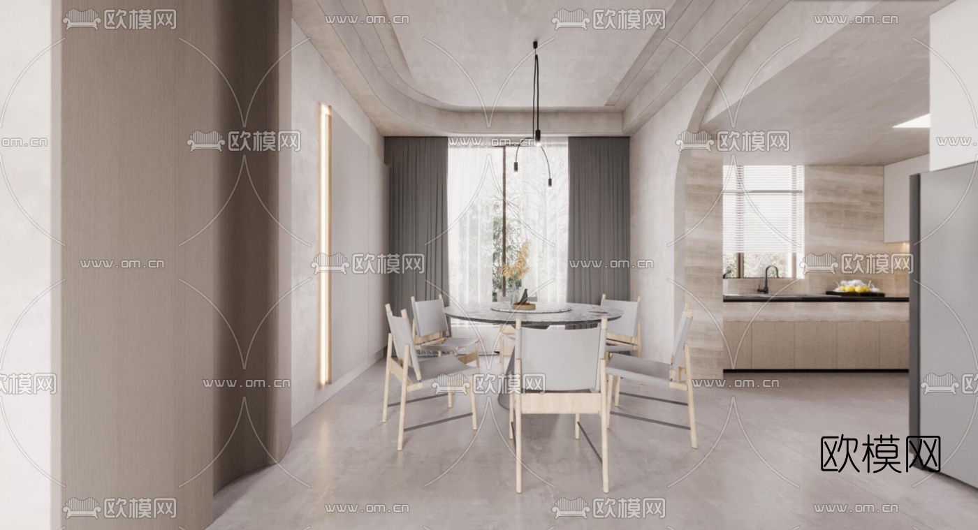 现代复式客厅餐厅vr全景3d模型