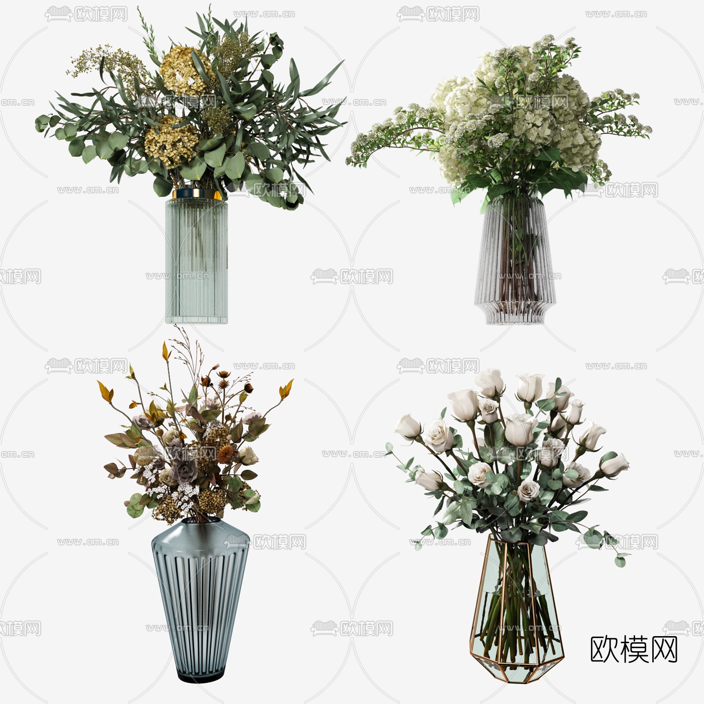 现代花艺玻璃花瓶3d模型下载