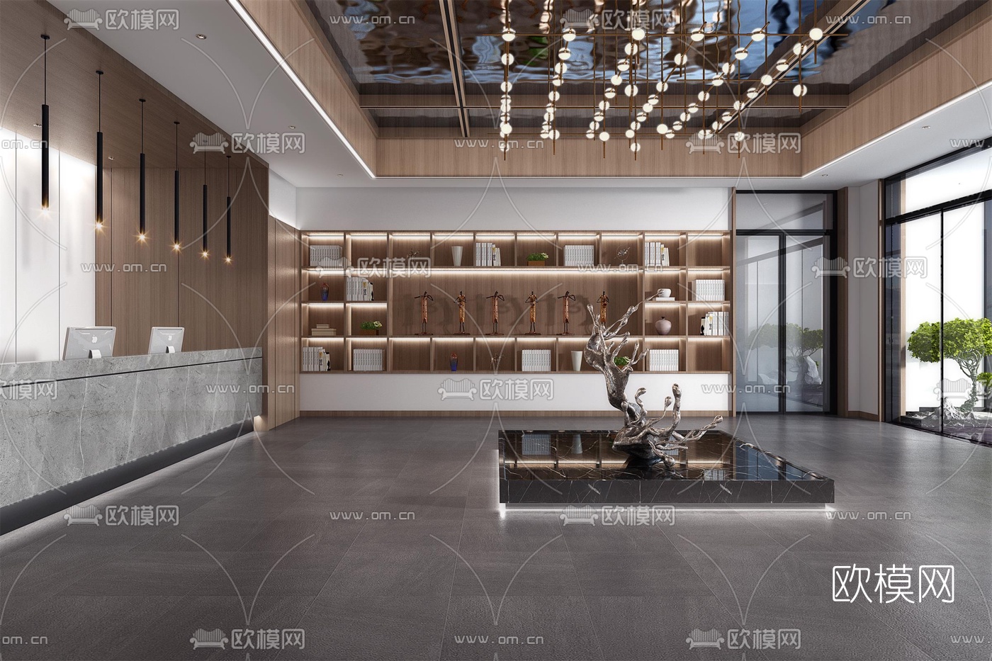 现代轻奢酒店大堂前台3d模型下载（渲染图3）