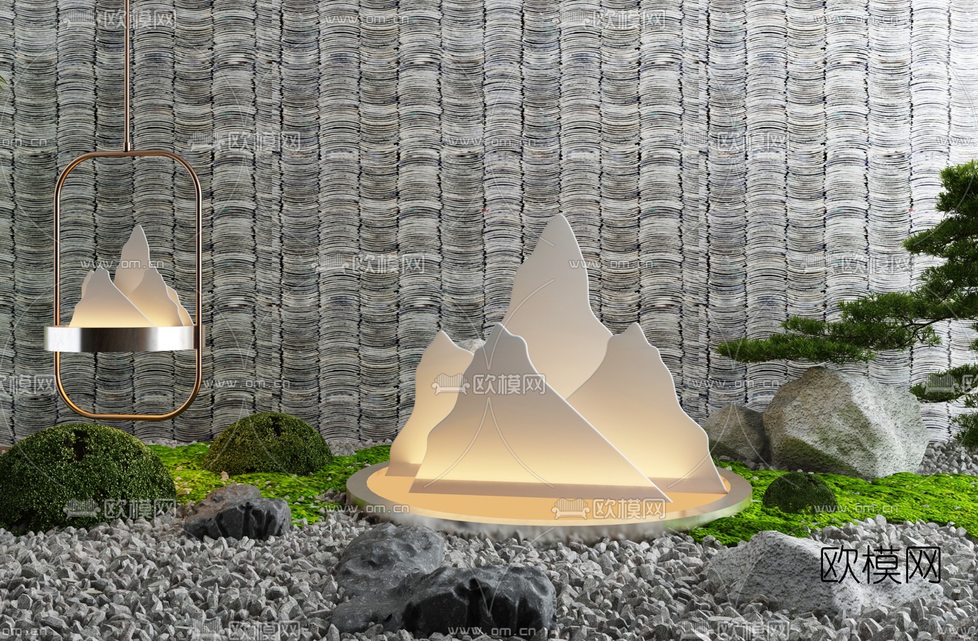 新中式山石灌木景观小品3d模型下载_ID10364148_3dmax免费模型-欧模网