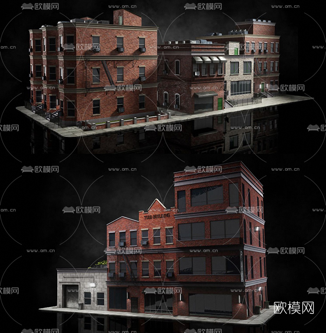 简欧布鲁克林街区住宅建筑构件3d模型下载（渲染图4）