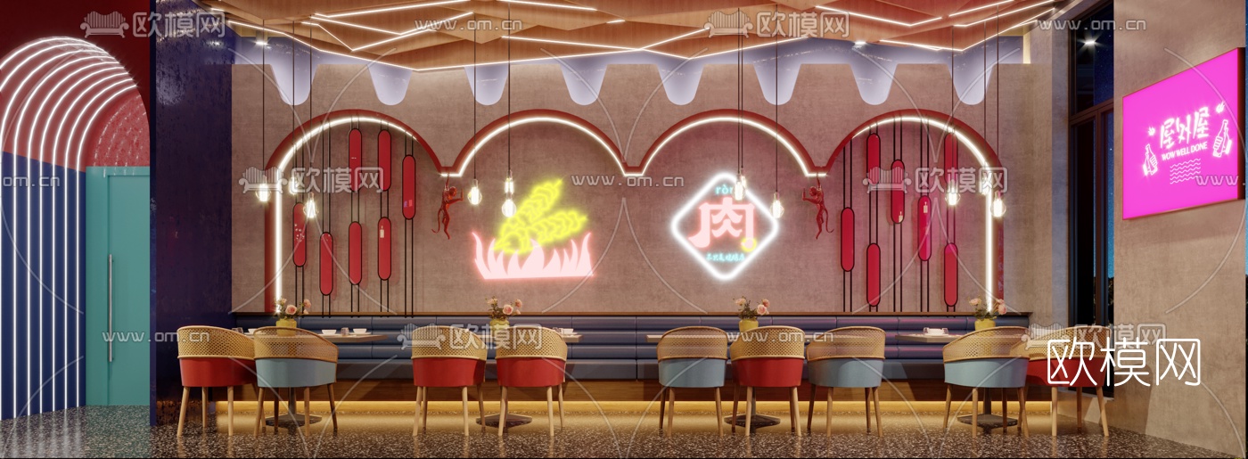 工业风烧烤店烤肉店3d模型