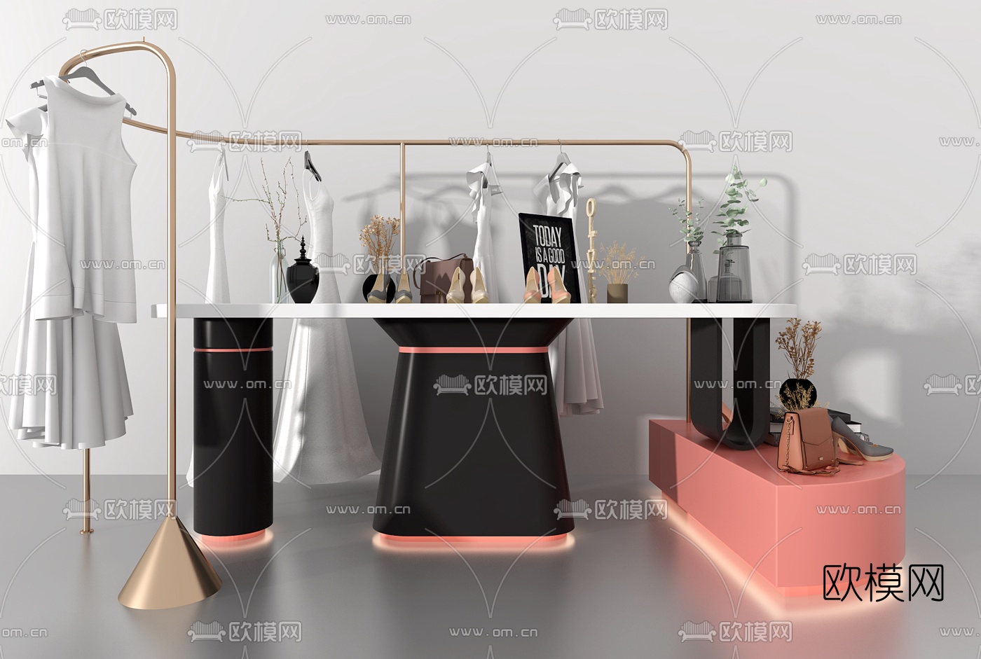 现代衣服鞋子奢侈品展架3d模型
