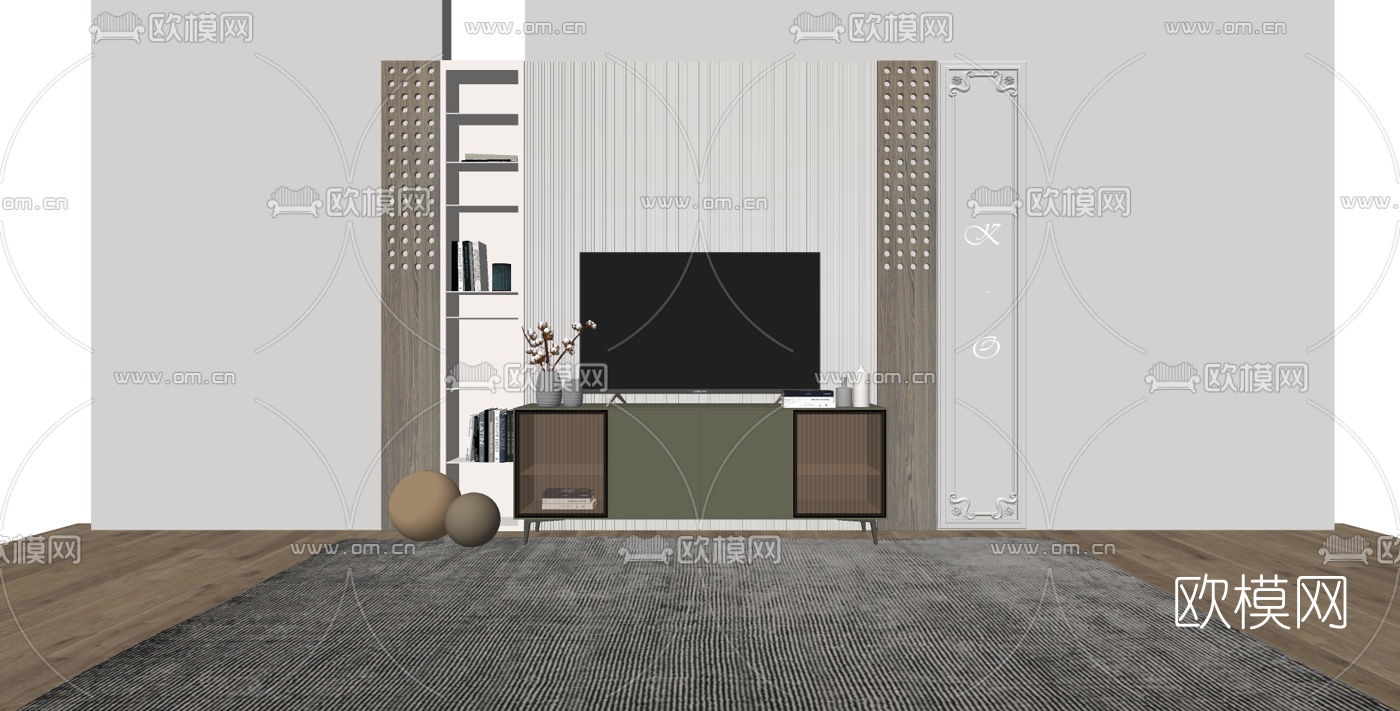 现代轻奢电视柜su模型下载