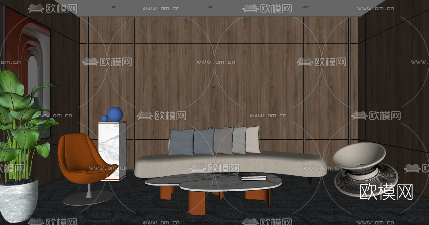现代办公室休息区su模型下载（渲染图2）
